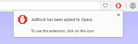 OperaにAdBlock拡張機能がインストールされています