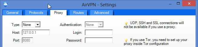 AirVPN Proxy-instellingen
