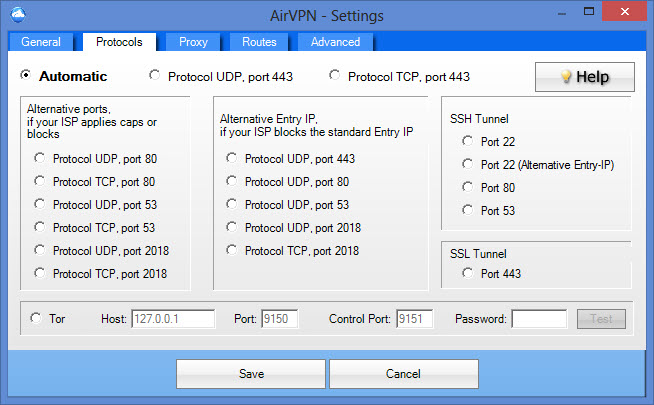 AirVPN 프로토콜 및 포트