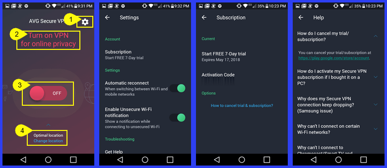 AVG VPN Android App ინტერფეისი