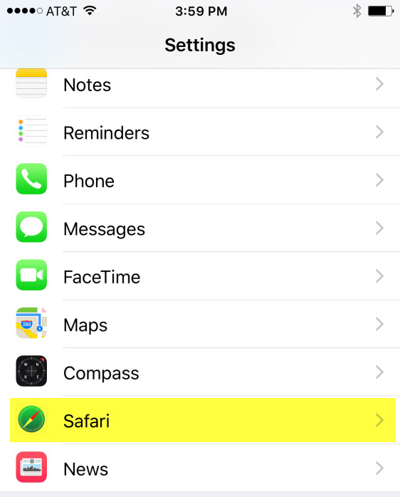 Tetapan Safari iOS