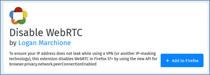 Nonaktifkan addon WebRTC