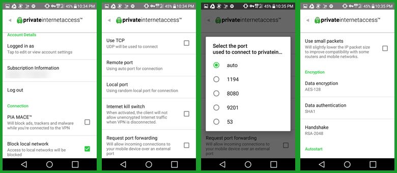 تنظیمات اتصال Android دسترسی به اینترنت خصوصی