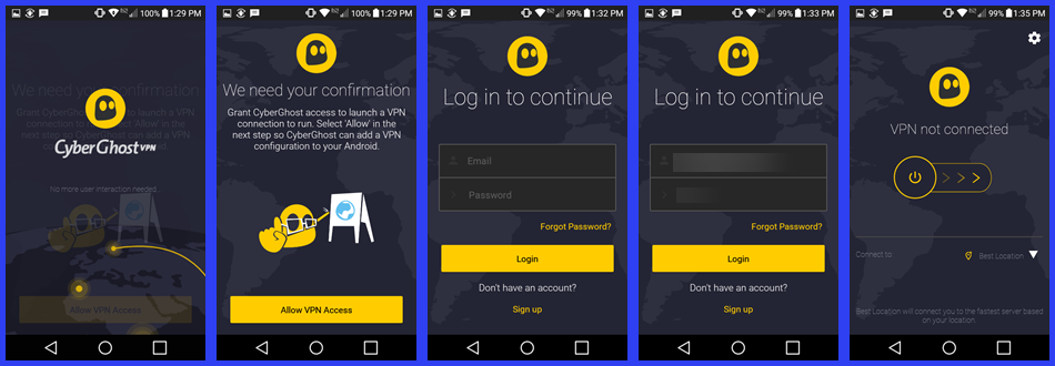 Login Aplikasi Android CyberGhost VPN