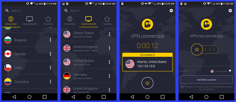 Menghubungkan ke Server VPN CyberGhost Dioptimalkan untuk US-Netflix dengan Aplikasi Android