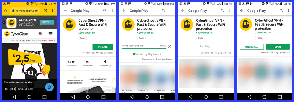 Installatie van CyberGhost VPN Android-app