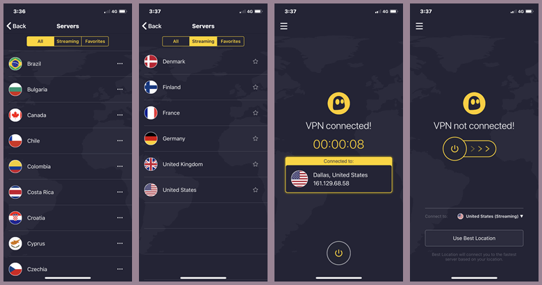 Een streaming mediaserver selecteren met de iOS CyberGhost-app