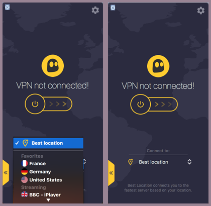 De beste verbinding opnieuw instellen als de momenteel geselecteerde locatie in de CyberGhost VPN Mac-app