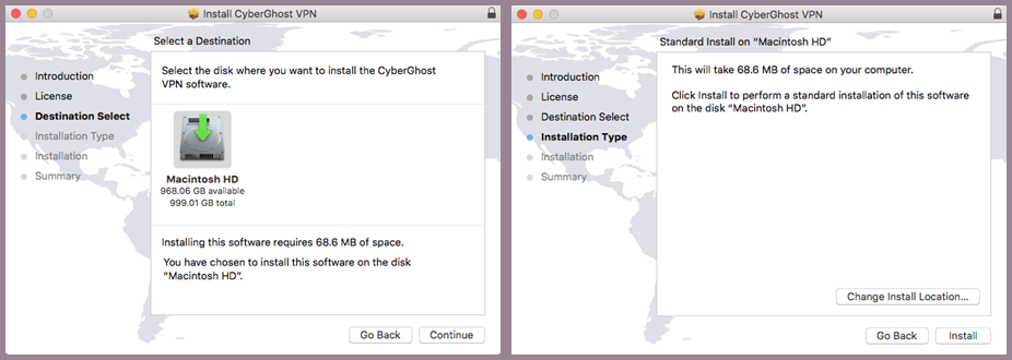 Installatie van CyberGhost VPN Mac-app