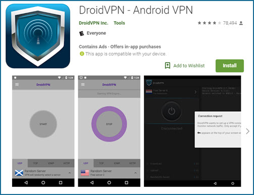 Android niðurhal fyrir DroidVPN