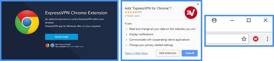 Google Chrome ब्राउज़र और ExpressVPN एक्सटेंशन इंस्टॉलेशन