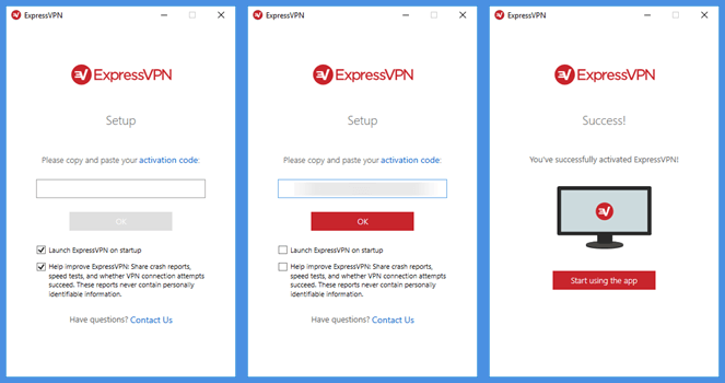 ExpressVPN Windows aktivizācijas process