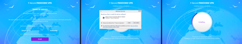 Uppsetning frelsis VPN Windows viðskiptavinar