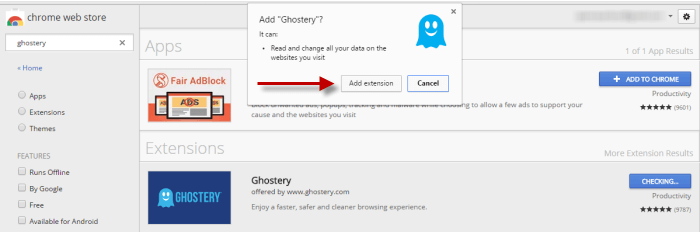 Pemasangan Ghostery untuk Chrome