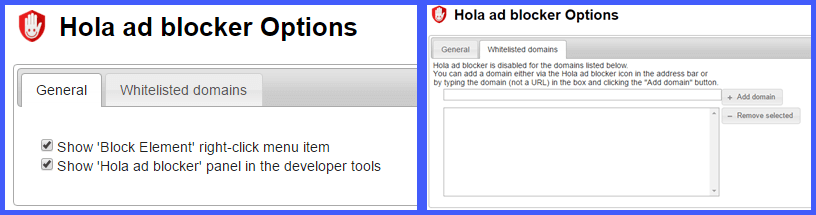 Hola Ad Blocker-opties