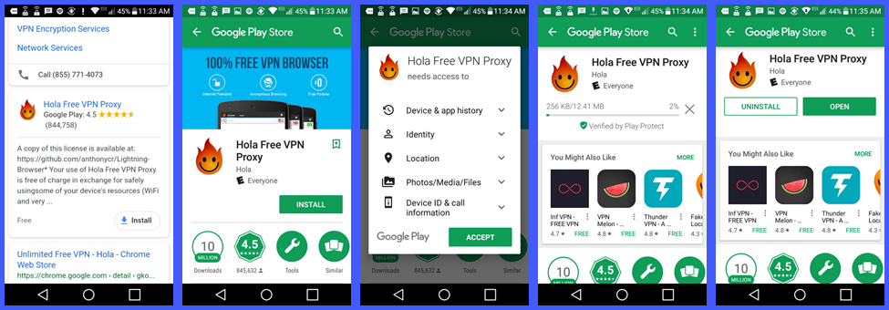 Instalacija Hola VPN Android aplikacije