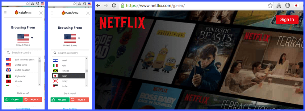 Hola VPN Verandert van de Amerikaanse Netflix-inhoudsbibliotheek naar de Japanse