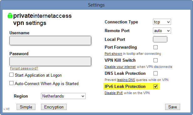 הגנה מפני דליפות PIA IPv6
