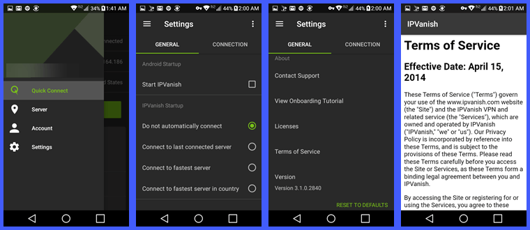 Impostazioni generali per l'app Android IPVanish