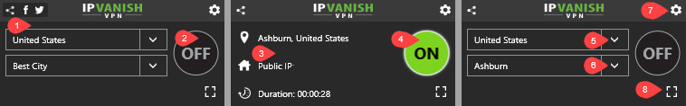 Windows 용 IPVanish 단순 인터페이스 사용