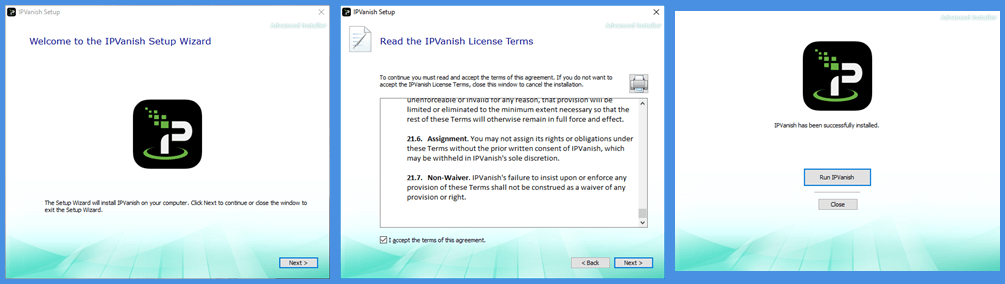 IPVanish Windowsインストールプロセス