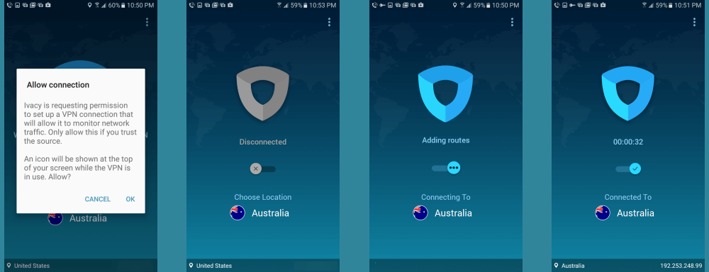 Ivacy VPN Android接続