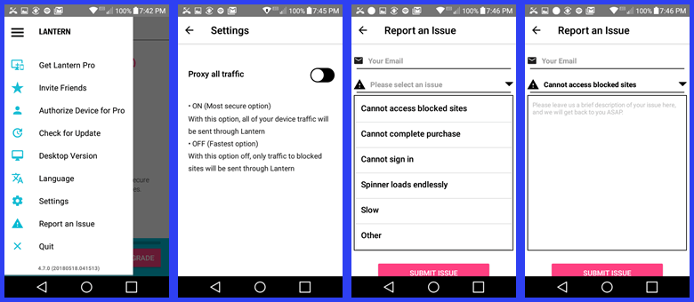 Android लालटेन ऐप के साथ एक समर्थन मुद्दा रिपोर्टिंग