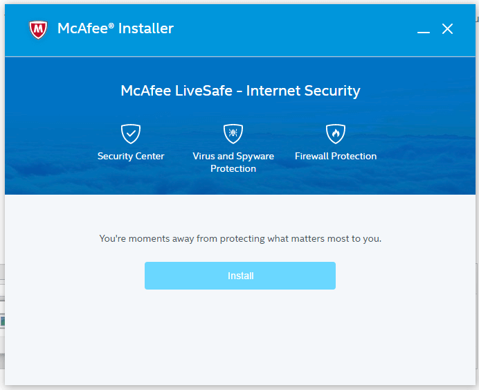 Zaslon za instaliranje McAfee Antivirus
