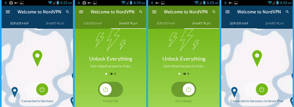 NordVPN Android App კავშირი გერმანიასთან Smart-Play– ის საშუალებით