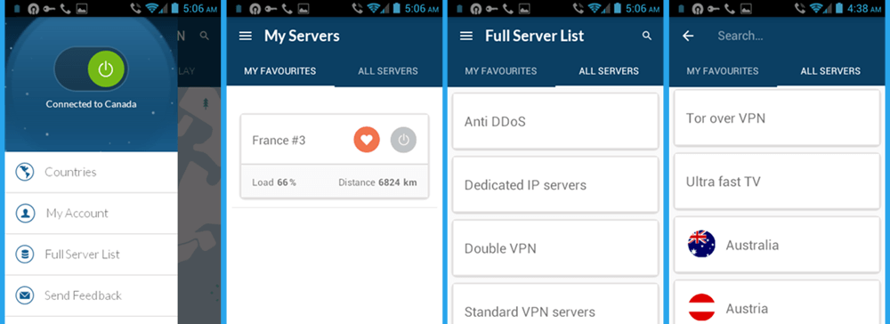 NordVPN Android App სრული სერვერების სია