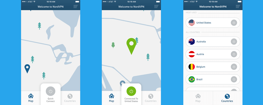 NordVPN iOS-app snel verbinden en landenserver selecteren