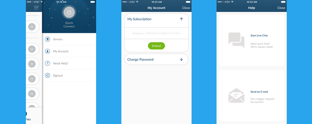 Account di app NordVPN per iOS e schermate di aiuto