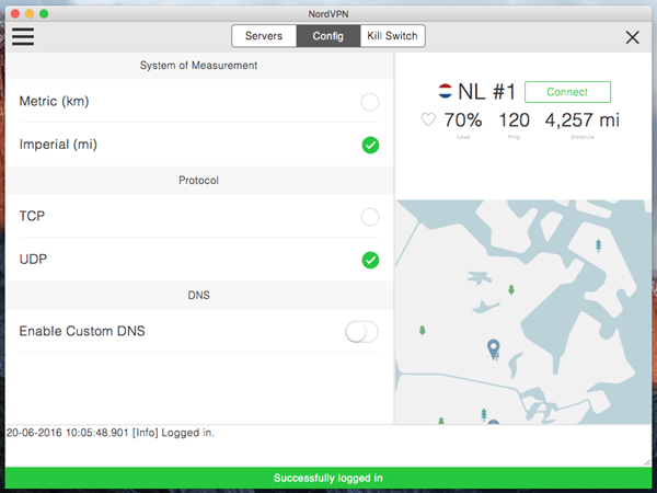 تنظیمات مشتری NordVPN Mac OS X