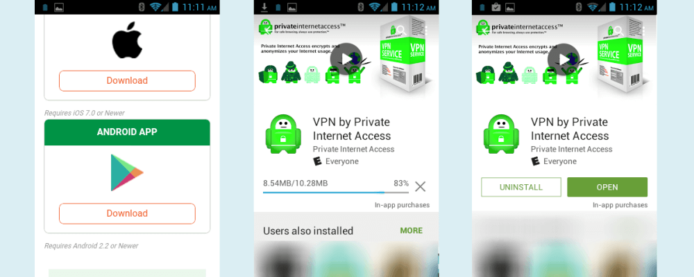 Privātās piekļuves internetam Android lietotnes instalēšana