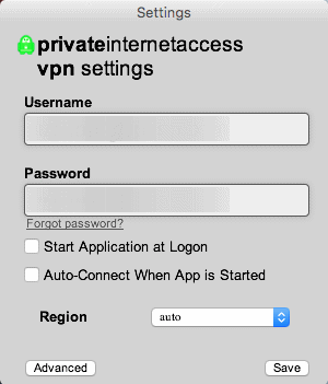 プライベートインターネットアクセスMac OS Xログイン