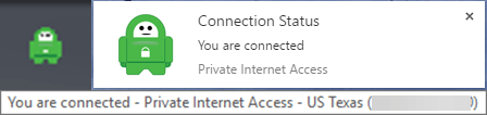 निजी इंटरनेट एक्सेस विंडोज क्लाइंट: कनेक्टेड स्टेट