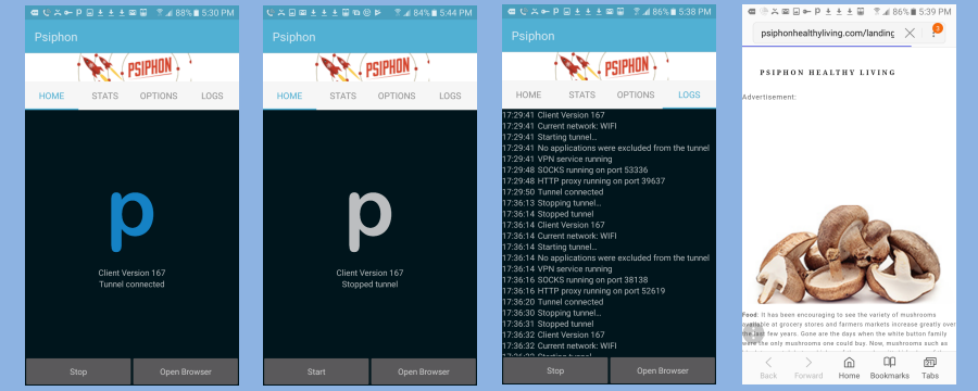 Psiphon Android App Disconnect