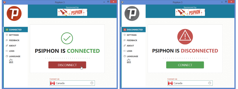 Memutuskan sambungan dari Perkhidmatan Psiphon dengan Pelanggan Windows