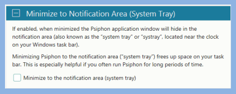 Meminimumkan Pelanggan Psiphon Windows ke Baki Sistem