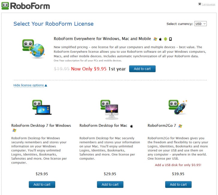 Prijzen van RoboForm Pro