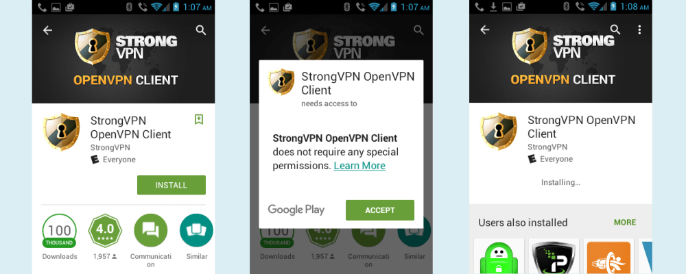 StrongVPN Android ინსტალაცია