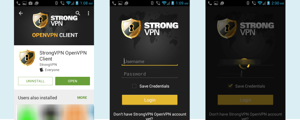 StrongVPN Android შესვლა