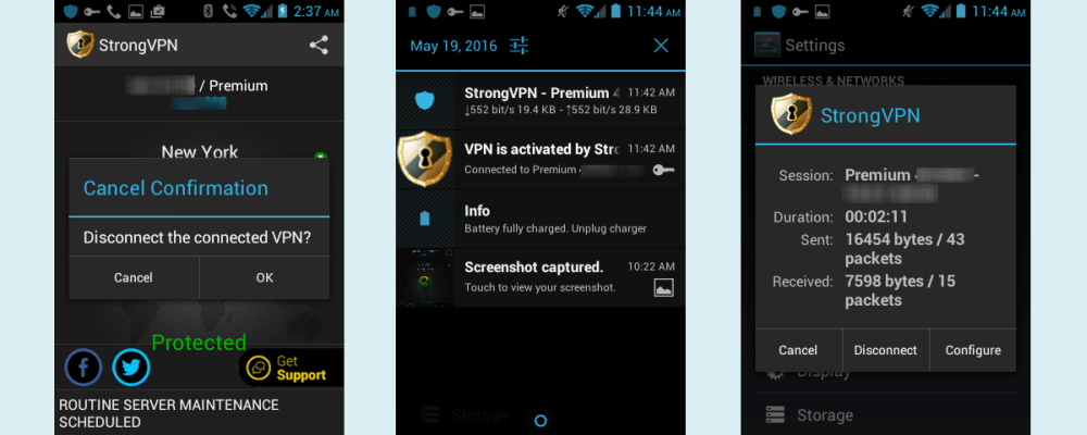 StrongVPN Android აპლიკაციის გათიშვა