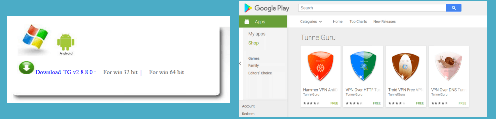 Applicazioni Android TunnelGuru su GooglePlay
