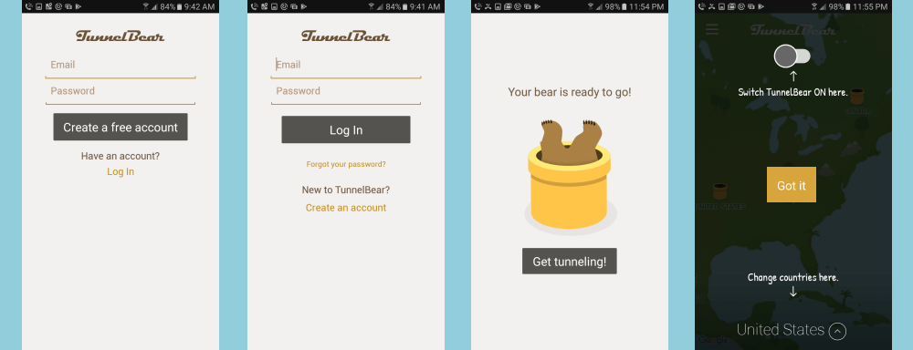 Log Masuk Aplikasi Android TunnelBear
