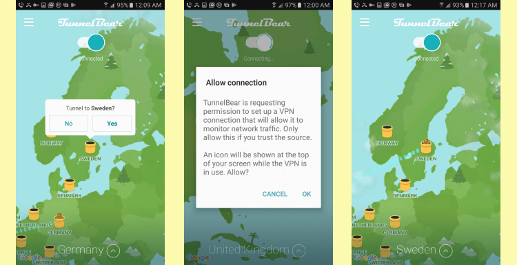 Aplikasi Android TunnelBear VPN Penggunaan Pertama