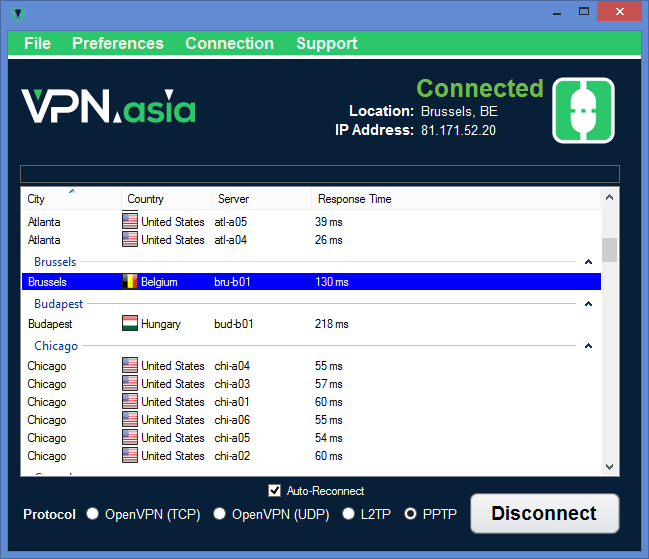 VPN.asia netþjónalisti