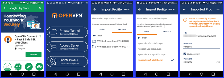 نصب OpenVPN اتصال و وارد کردن پروفایل های سرور