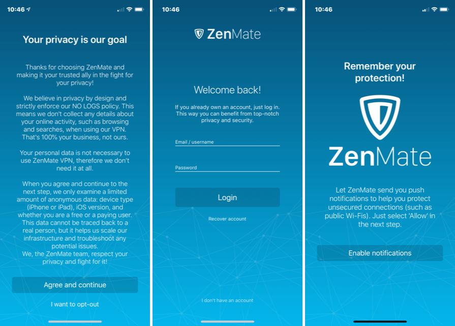 ZenMate iOSログイン