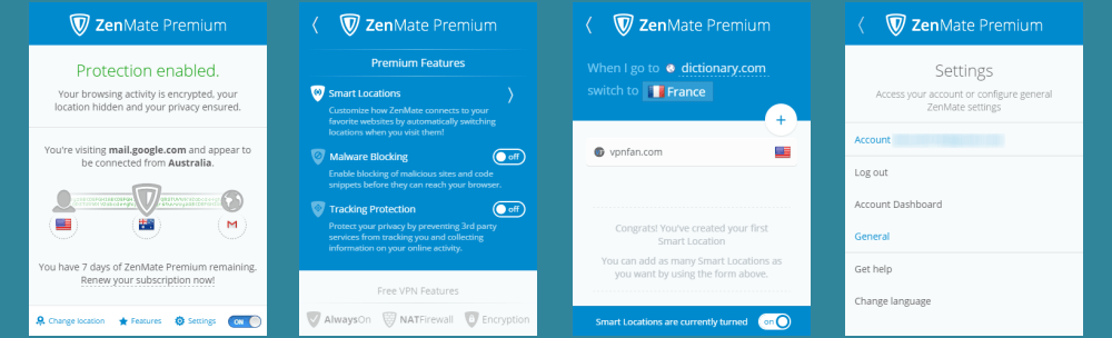ZenMate VPN Google Chrome拡張メニュー